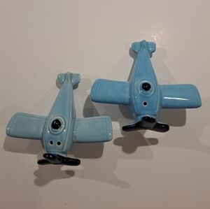 Vtg Sarsasaparilla Salt Pepper Shakers 1983 Blue Airplanes Deco Designs Japan